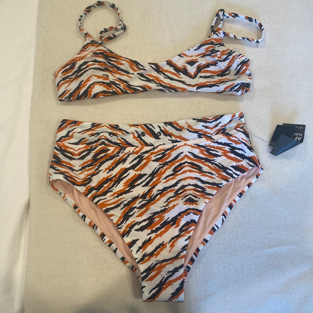 Les girls Les boys tiger print orange white black bikini